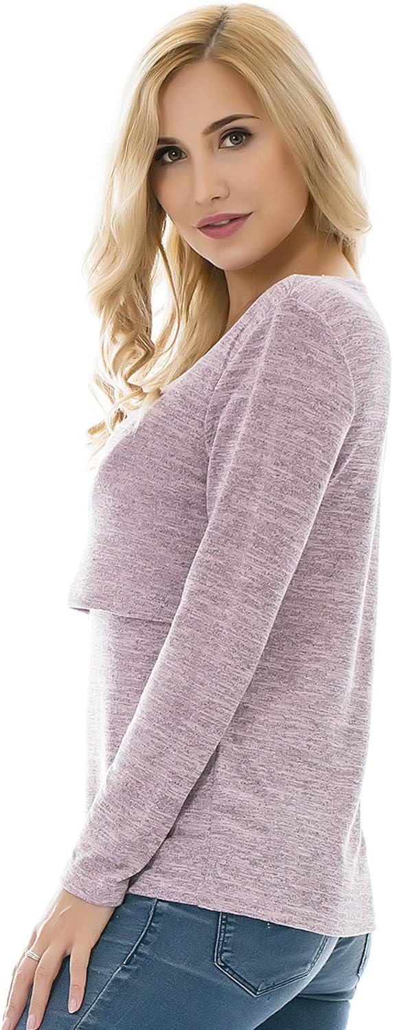 Bearsland Women's 3 Packs Maternity Clothes Long Sleeves Breastfeeding Shirts Nursing Top