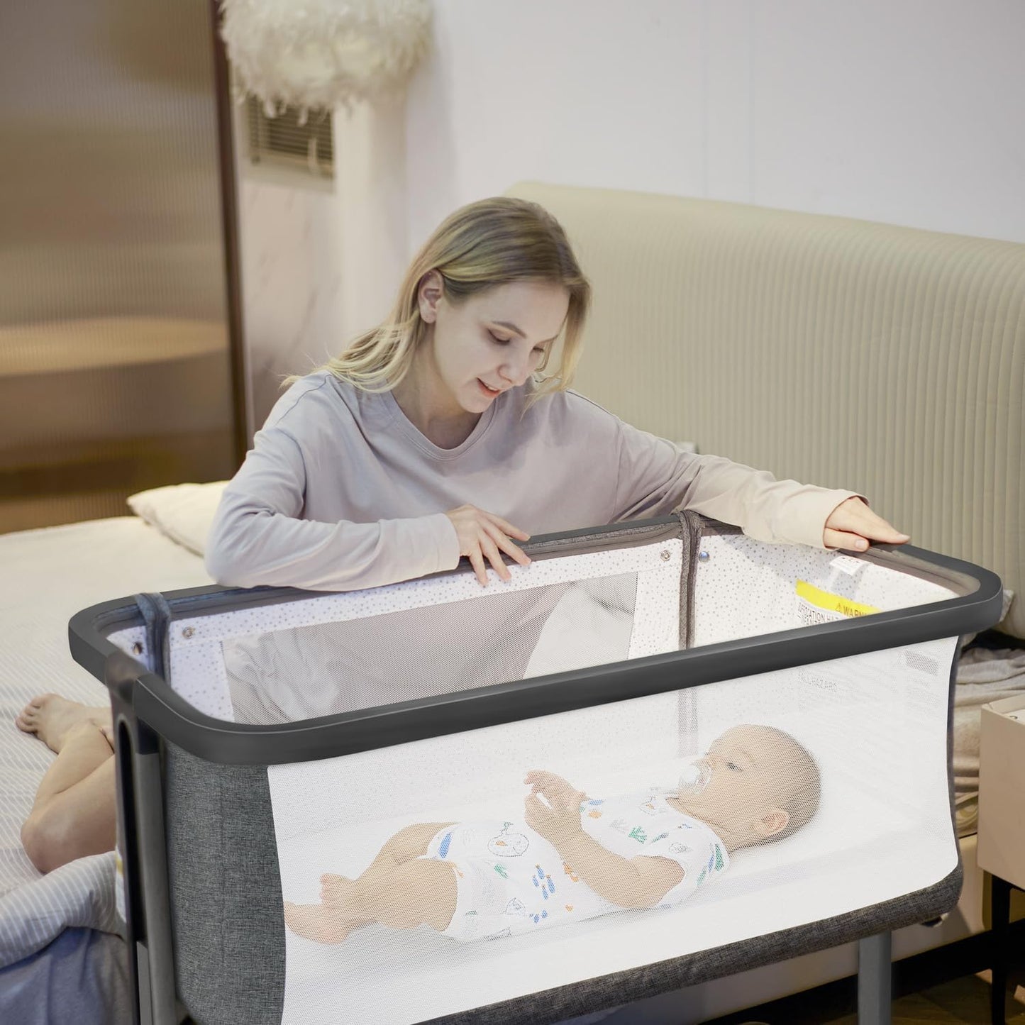 AMKE 3 in 1 Baby Bassinets,All Mesh Bedside Sleeper for Baby,Easy to Assemble Bassinet for Newborn/Infant,Baby Cradle with Storage Basket,Adjustable Bedside Crib,Safe Portable Baby Bed