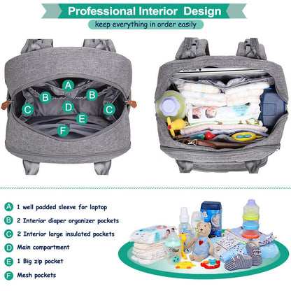 Diaper Bag Backpack, Unisex Baby Changing Bags with Changing pad, Insulated Pockets & Pacifier Holder for Boys Girls, WELAVILA Large Multifunction Travel Back Pack for Mom & Dad, Army Green