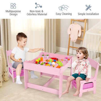 Costzon Kids Table and Chair Set, 3 in 1 Wooden Activity Table for Toddlers Arts, Crafts, Drawing, Reading, Playroom, Toddler w/ 2 in 1 Tabletop, Storage Space, Gift for Boy & Girl