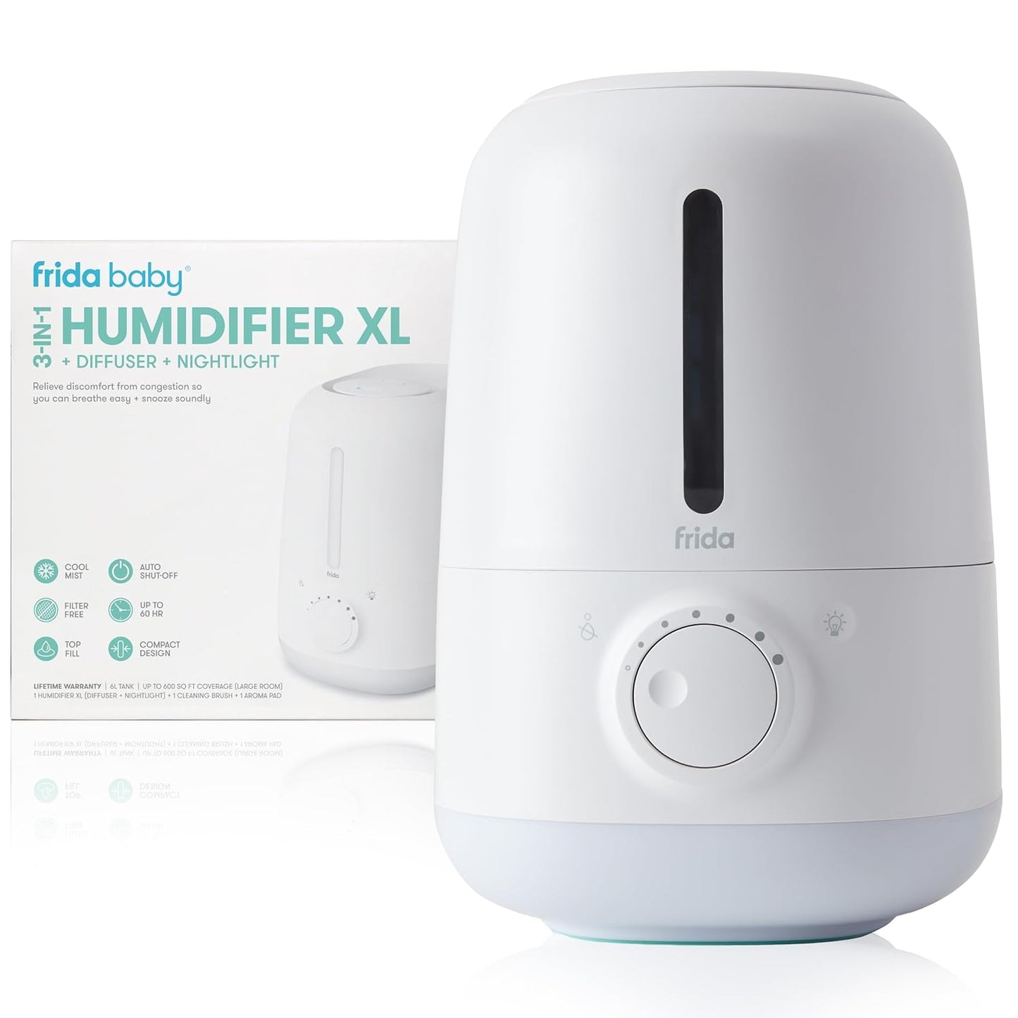 Frida Baby 3-in-1 Cool Mist Humidifier for Baby with Diffuser + Nightlight, Baby Humidifier for Bedroom, Nursery + Large Rooms, Quiet, Auto Shut Off, Runs +24hrs