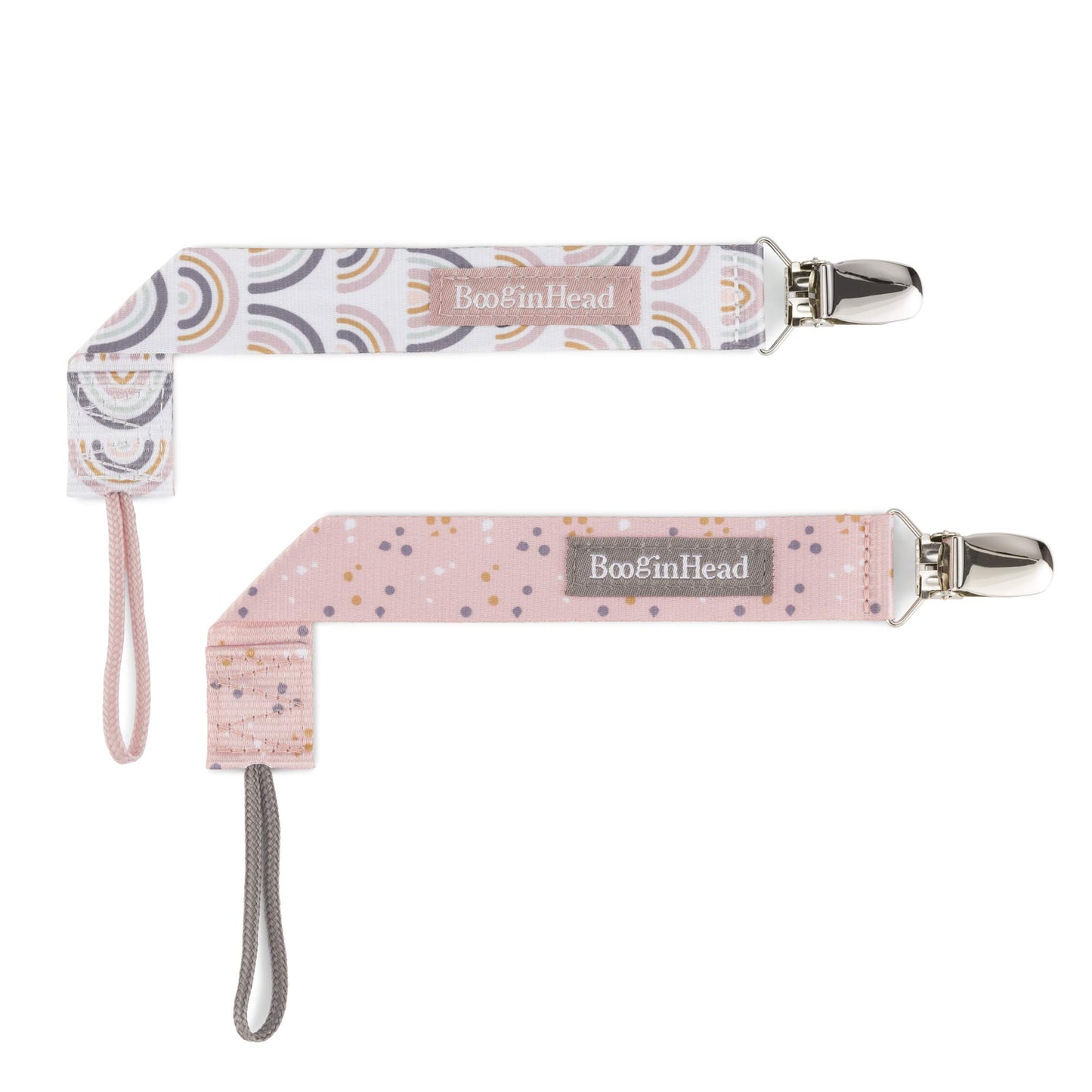 BooginHead Pacifier Clip Baby Pacifier Holder PaciGrip 3-Pack, Geometric Pink