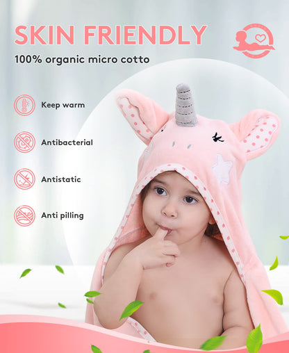 TBEZY Hooded Towel for Kids 100% Cotton Ultra Soft with Unique Animal Design Large for Infants 3-10 Years (Unicorn)