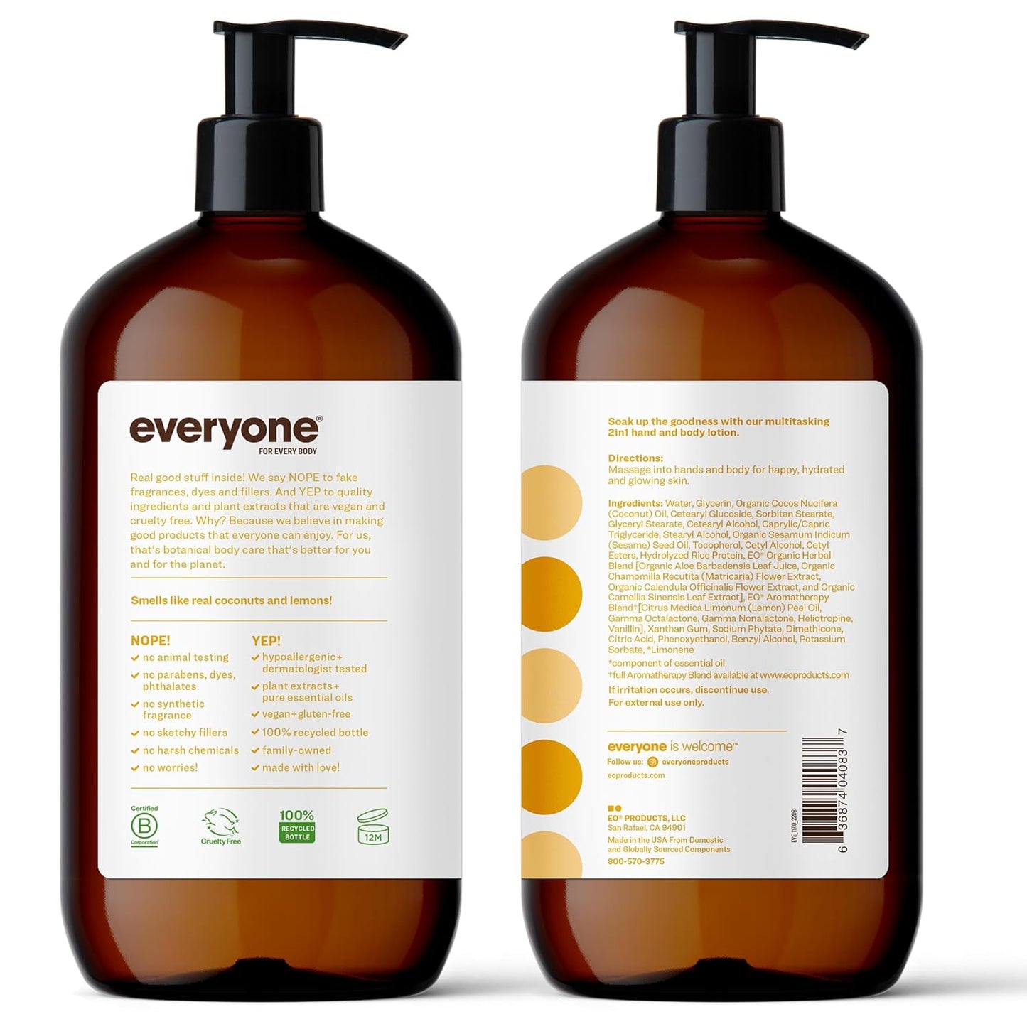 Everyone Nourishing Hand and Body Lotion, 32 Ounce (Pack of 2), Unscented, Plant-Based Lotion with Pure Essential Oils, Coconut Oil, Aloe Vera and Vitamin E