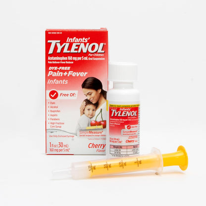 Tylenol Infants' Liquid Medicine with Acetaminophen Pain + Fever Relief DyeFree fl, Red, Cherry, 2 Fl Oz