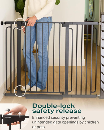 Cumbor 29.7-46" Baby Gate for Stairs, Mom's Choice Awards Winner-Auto Close Dog Gate for the House, Easy Install Pressure Mounted Pet Gates for Doorways, Easy Walk Thru Wide Safety Gate for Dog, Black