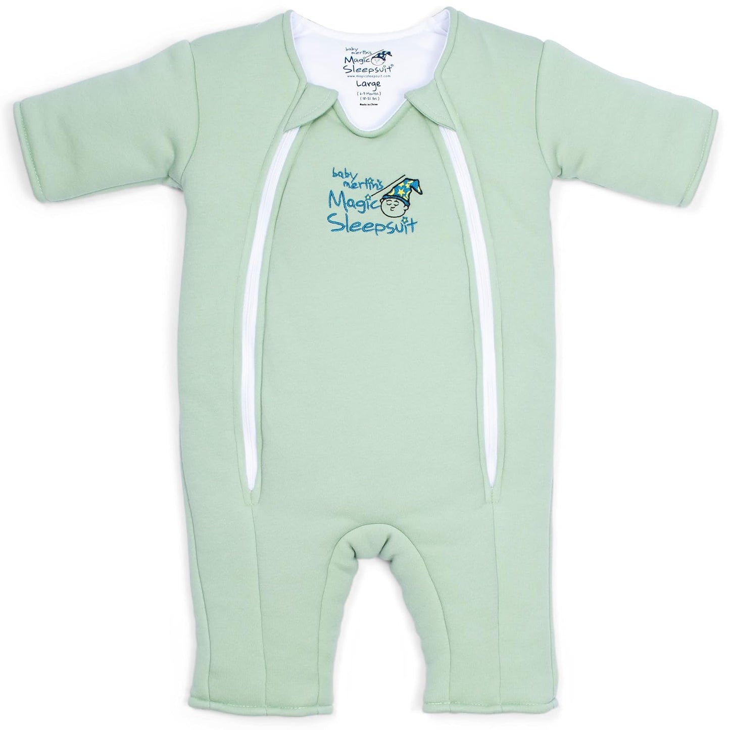 Baby Merlin's Magic Sleepsuit - 100% Cotton Baby Transition Swaddle - Baby Sleep Suit - Sage Green - 3-6 Months