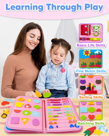 Exorany Busy Board Montessori Toys for 1 2 3 4 Year Old Boys & Girls Birthday Gifts, Sensory Toys for Toddlers 1-3, Autism Educational Travel Toys, Preschool Activities for Learning Fine Motor Skills