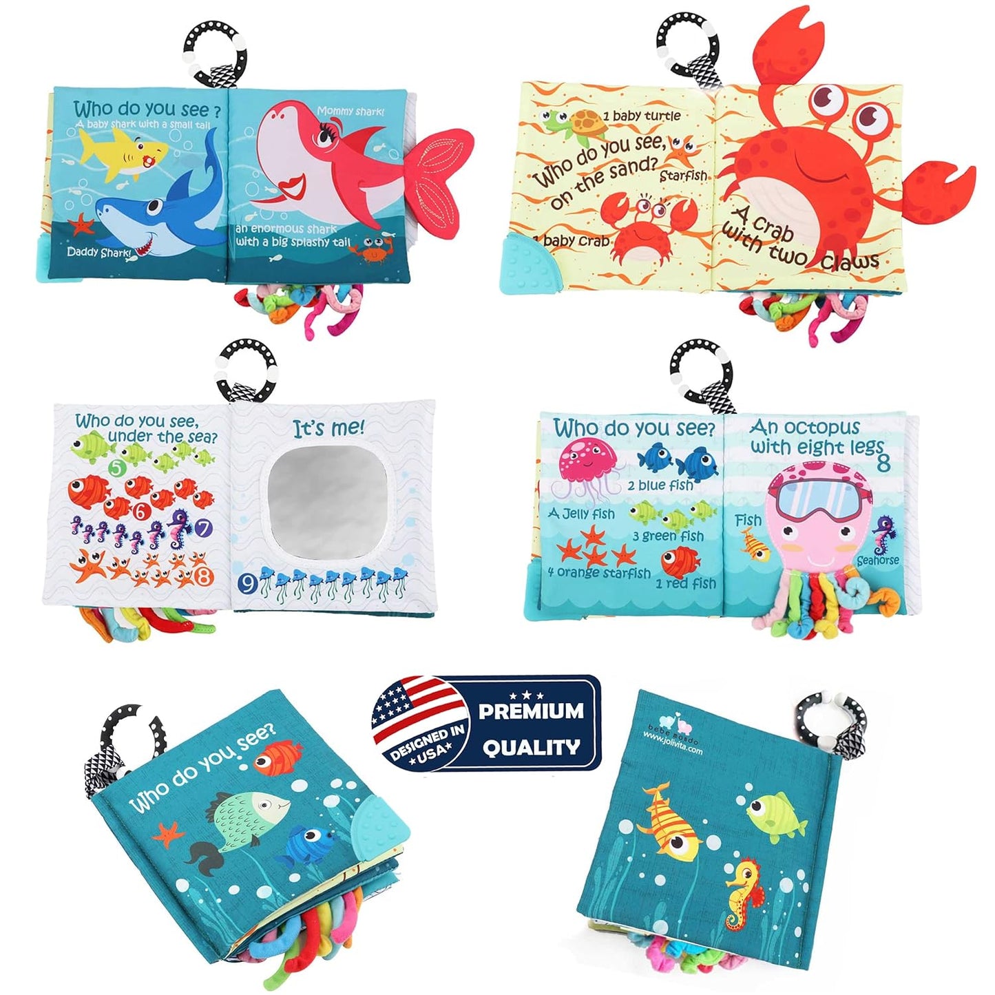Baby Touch & Feel Books, Teething Toys, Ocean Animal Crinkle Books - For Infants & Toddlers Early Education