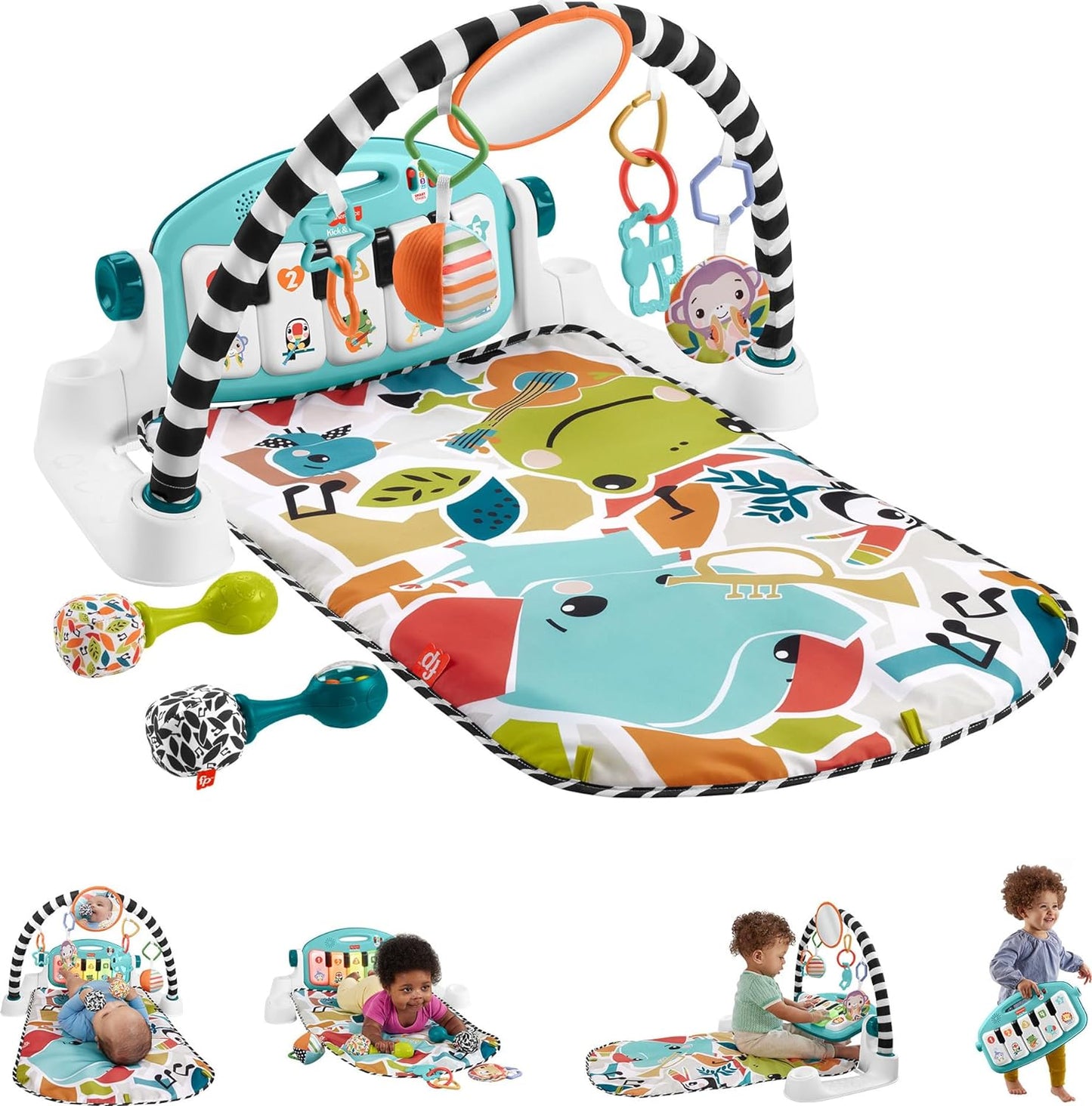 Fisher-Price Baby Playmat Kick & Play Piano Gym With Musical And Sensory Toys For Newborn To Toddler, Navy Fawn