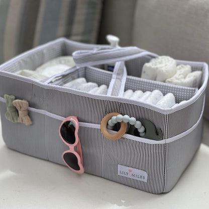 Lily Miles Baby Diaper Caddy Organizer - Baby Shower Basket for Newborn Boys or Girls - Nursery Must Haves for New Mom - Baby Registry Favorites - Large Storage Tote for Changing Table or Car, Gray