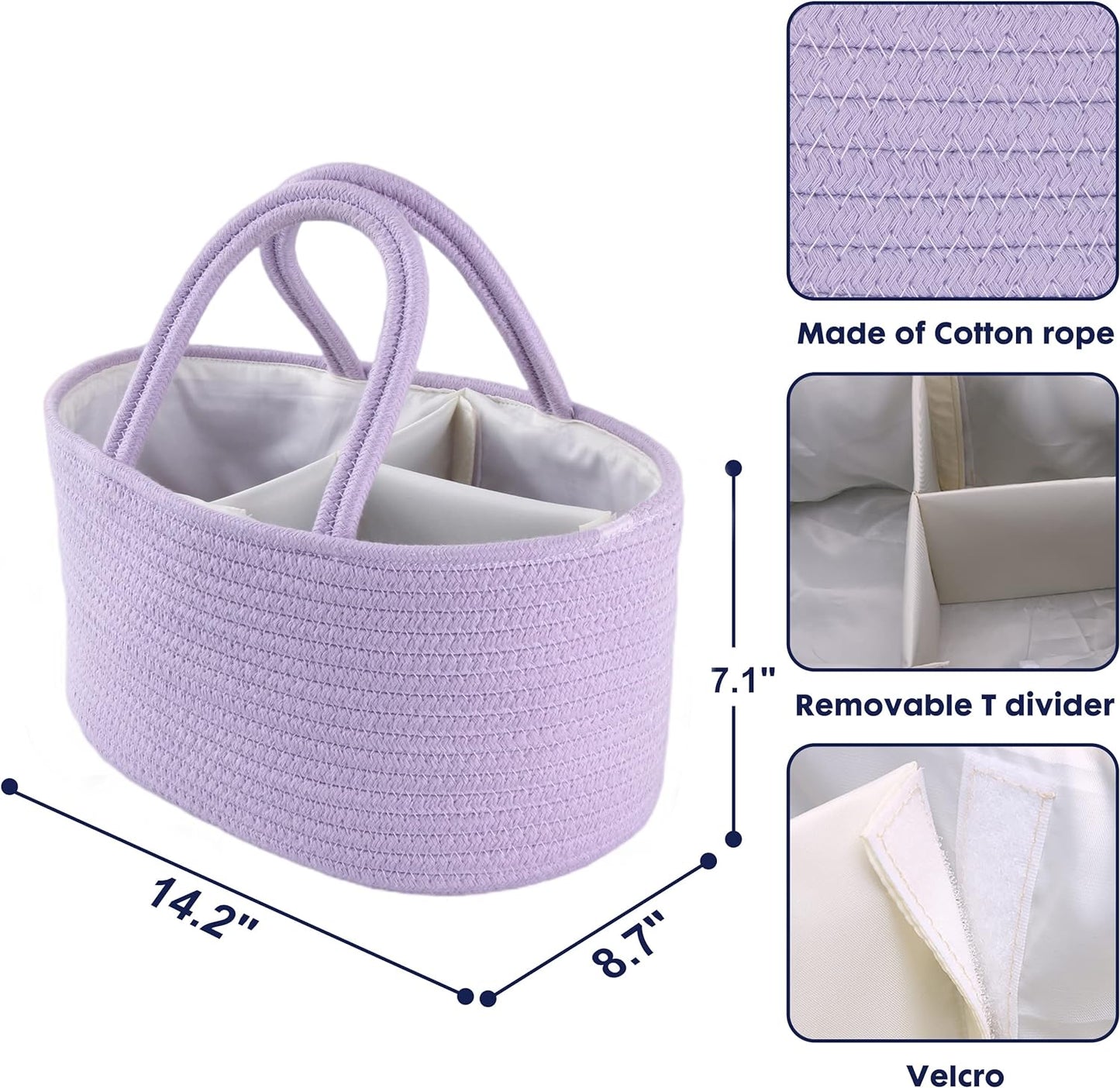 Baby Diaper Caddy Organizer for Girl Boy Cotton Rope Nursery Storage Bin Basket Portable Holder Tote Bag for Changing Table Car Travel Baby Shower Gifts Newborn Registry Must Have Items oatmeal