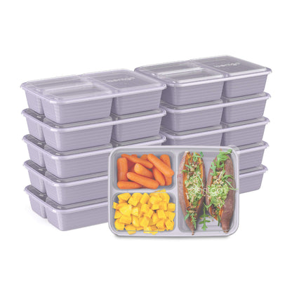 Bentgo® Prep 3-Compartment Containers - 20-Piece Meal Prep Kit with 10 Trays & 10 Custom-Fit Lids - Durable Microwave, Freezer, Dishwasher Safe Reusable BPA-Free Food Storage Containers (Silver)