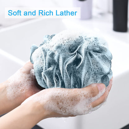 AmazerBath Loofah Sponge 75g/Piece, Exfoliating Bath Sponge Body Scrubber - Loofa Set of 4 Grey Blue-Pink-Grey-White (Large)