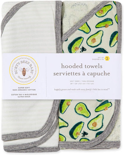 Burt's Bees Baby - Hooded Towels, Absorbent Knit Terry, Super Soft Single Ply, 100% Organic Cotton (Hello Moon!, 2-Pack)