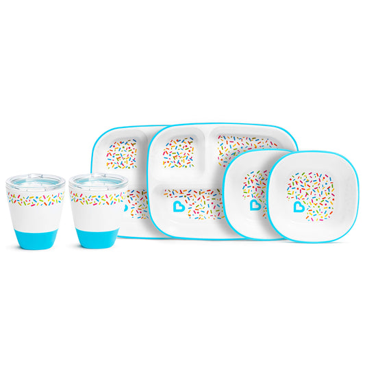 Munchkin® Splash™ Toddler Feeding Supplies Set, Includes Divided Plate, Bowl and Open Cup, Blue Sprinkles