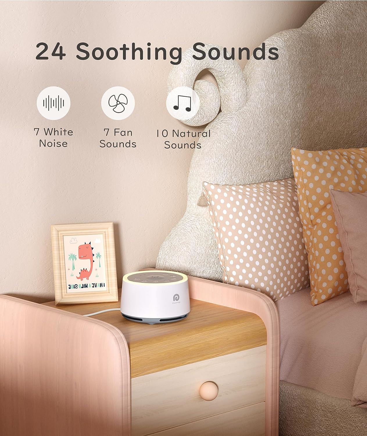 Dreamegg D1 Sound Machine Baby - White Noise Machine for Baby with Night Light, 24 High Fidelity Sounds, Timer & Memory Feature, Noise Machine for Baby Adults, Home, Office, Travel (White)