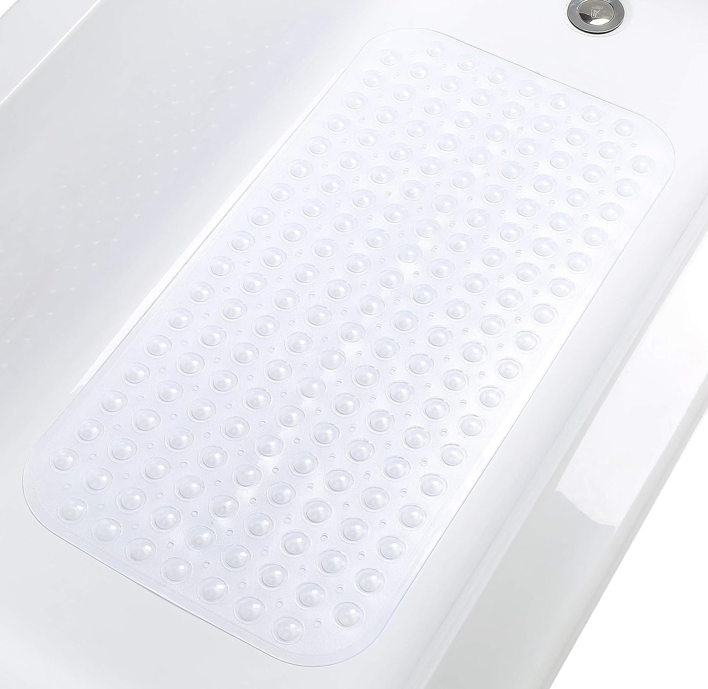 TIKE SMART Extra-Long Non-Slip Bathtub & Shower Mat 39”x16” (Smooth/Non-Textured Tubs Only) Safe, Clean, Machine-Washable, Superior Grip&Drainage, Vinyl, Opaque Aqua/Blue-Green
