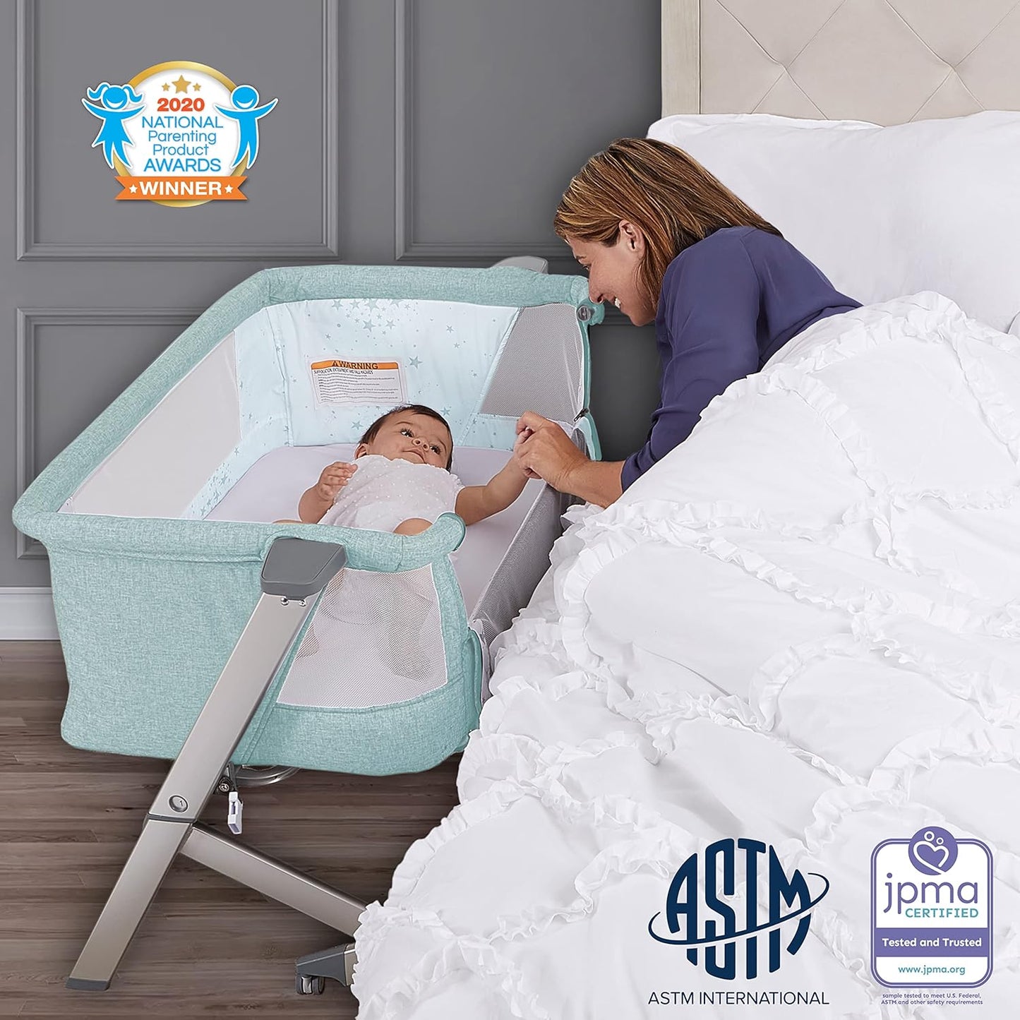 Dream On Me Skylar Bassinet and Bedside Sleeper in Grey, Lightweight and Portable Baby Bassinet, Five Position Adjustable Height, Easy to Fold and Carry Travel Bassinet, JPMA Certified
