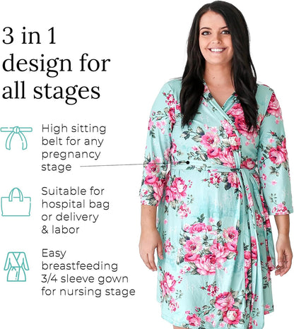 Posh Peanut Robe for Maternity, Nursing, Hospital Labor & Delivery Gown, Soft Bamboo, Women's Robes for New Pregnancy Mom