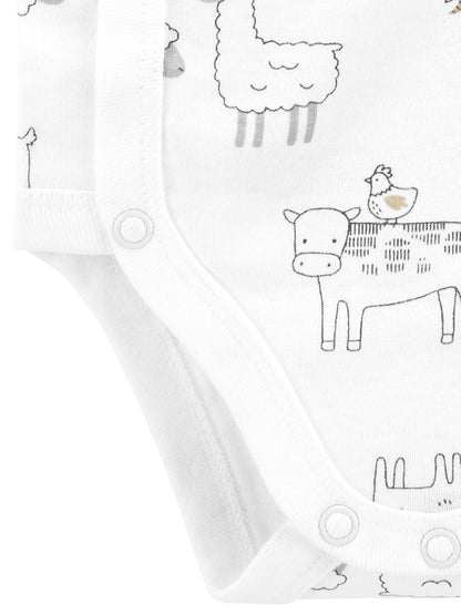 Simple Joys by Carter's Baby 5-Pack Short-Sleeve Bodysuit, Green/Grey Forest Animals/Light Grey Heather/Mint Green Stripe/White Llama, 0-3 Months