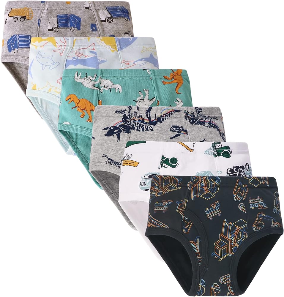 BYONEME 100% Cotton Little Boys Briefs Soft Dinosaur Truck Toddler Underwear