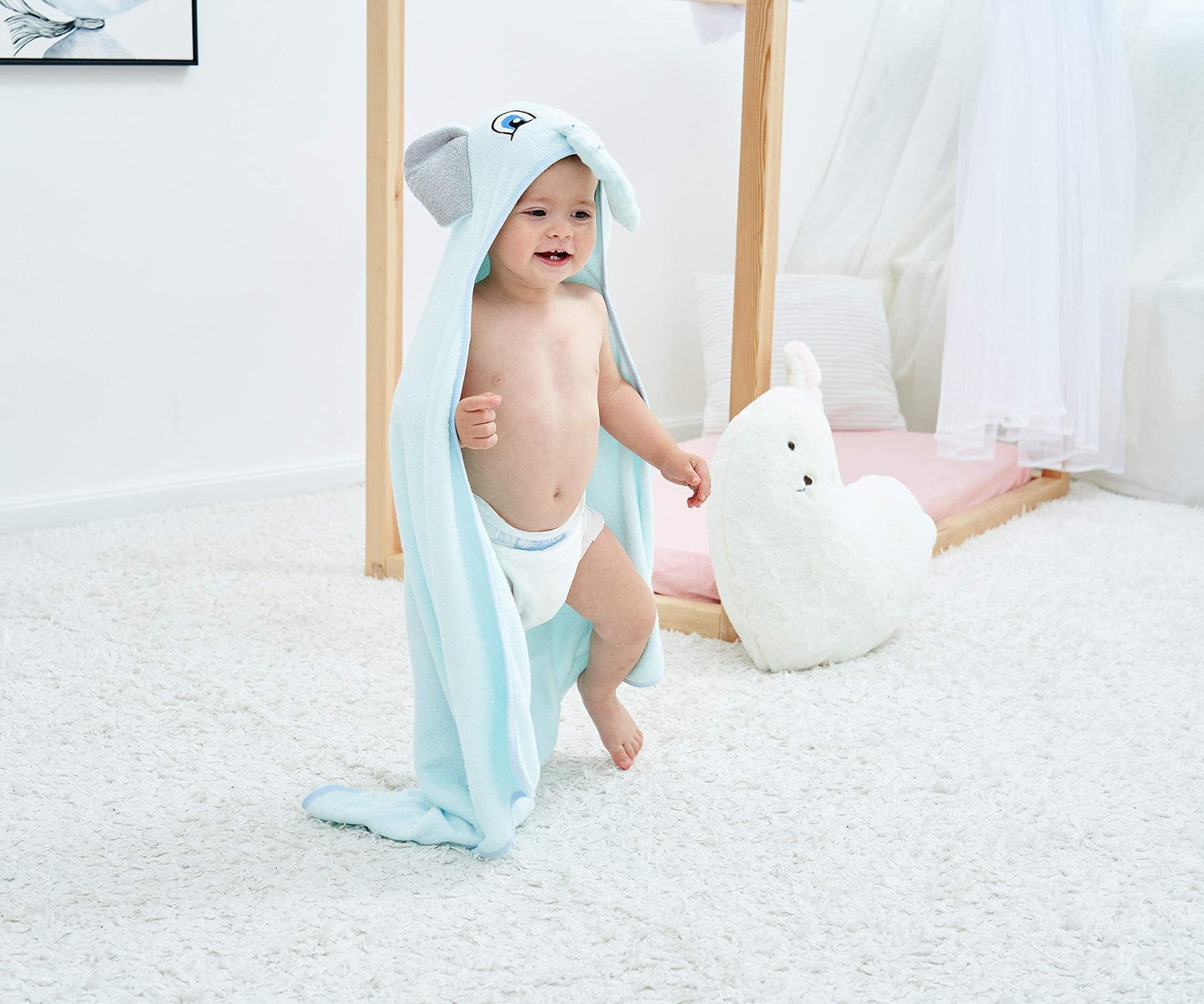 HIPHOP PANDA X - Large Bath Towel for Toddler and Kids - Rayon Made from Bamboo, Pink Ear 3D Unicorn Hooded Bath Towels for Babies - Perfect 1-6 Year - (Unicorn, 37.5 x 37.5 inch)