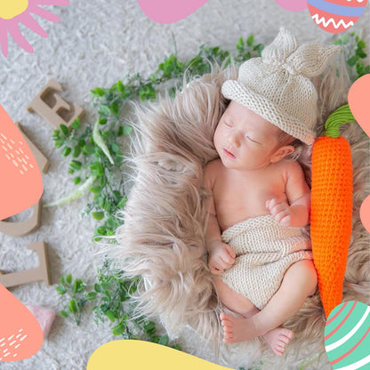 Newborn Photography Props Rabbit Outfit Baby Photoshoot Props Outfits Bunny Crochet Costume Baby Photo Prop Rabbit Hat Diaper Carrot Set 0-6 Months Baby Bunny Photo Prop for Easter Gift(Rabbit Outfit)