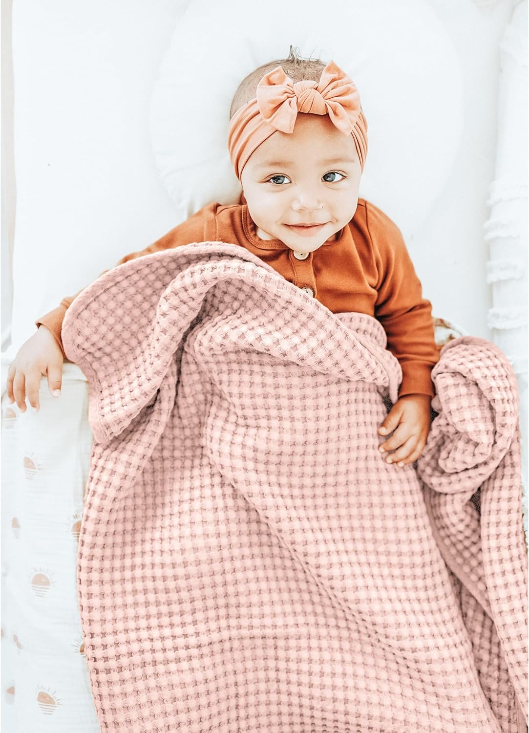 Konssy Waffle Baby Blankets, Nursery Blankets for Boys Girls, Swaddle Blankets Neutral Soft Lightweight Toddler and Kids Throw Blankets(Blush Pink)