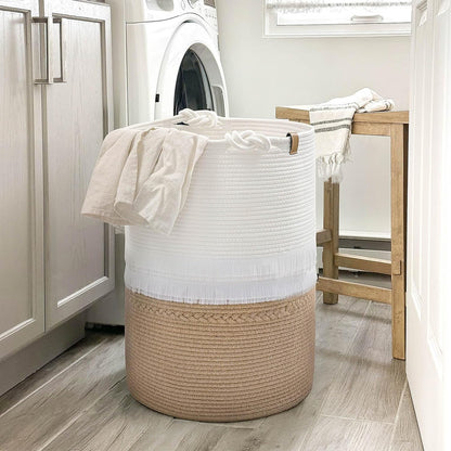 CherryNow Woven Storage Basket Clothes Hampers for Laundry, Tall Wicker Laundry Baskets for Blankets, Decorative Baskets for Home Decor, 16 x 22 inches, 69L, Jute