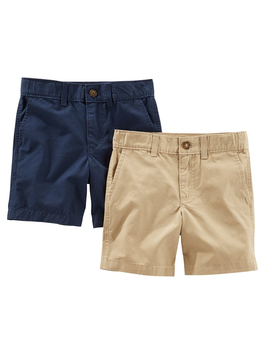 Simple Joys by Carter's Baby Boys' Toddler Flat Front Shorts, Pack of 2, Light Khaki Brown/Navy, 2T