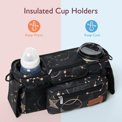 Momcozy Universal Stroller Organizer with Insulated Cup Holder Detachable Phone Bag & Shoulder Strap, Fits for Stroller like Uppababy, Baby Jogger, Britax, BOB, Umbrella and Pet Stroller