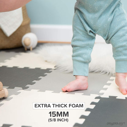 Play Platoon Non-Toxic Foam Puzzle Floor Mat, Comfortable, Extra Thick, Cushiony Play Mat for Toddlers, Kids & Adults, 36 Tiles (12"x12"), Square, Grey/Cream/Charcoal