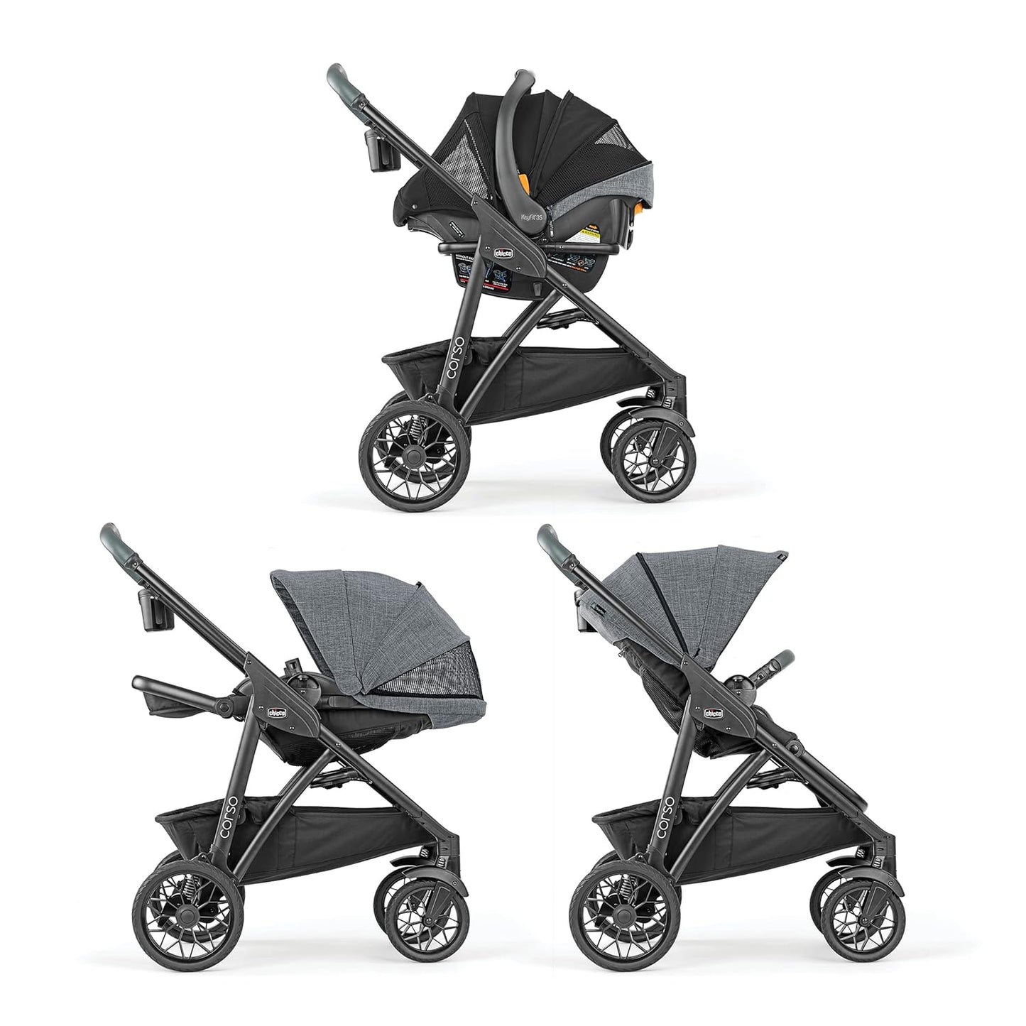 Chicco Modular Travel System - Corso LE Stroller, KeyFit 35 Infant Car Seat and Base - Stroller and Car Seat Combo in Veranda/Grey