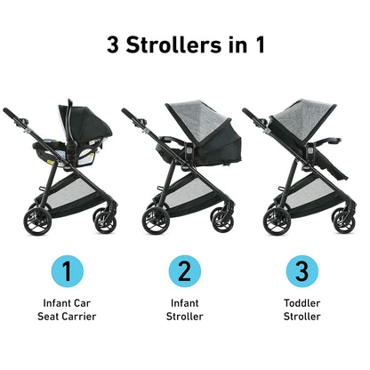 Graco Modes Pramette Stroller, Baby Stroller with True Pram Mode, Reversible Seat, One Hand Fold, Extra Storage, Child Tray, Redmond