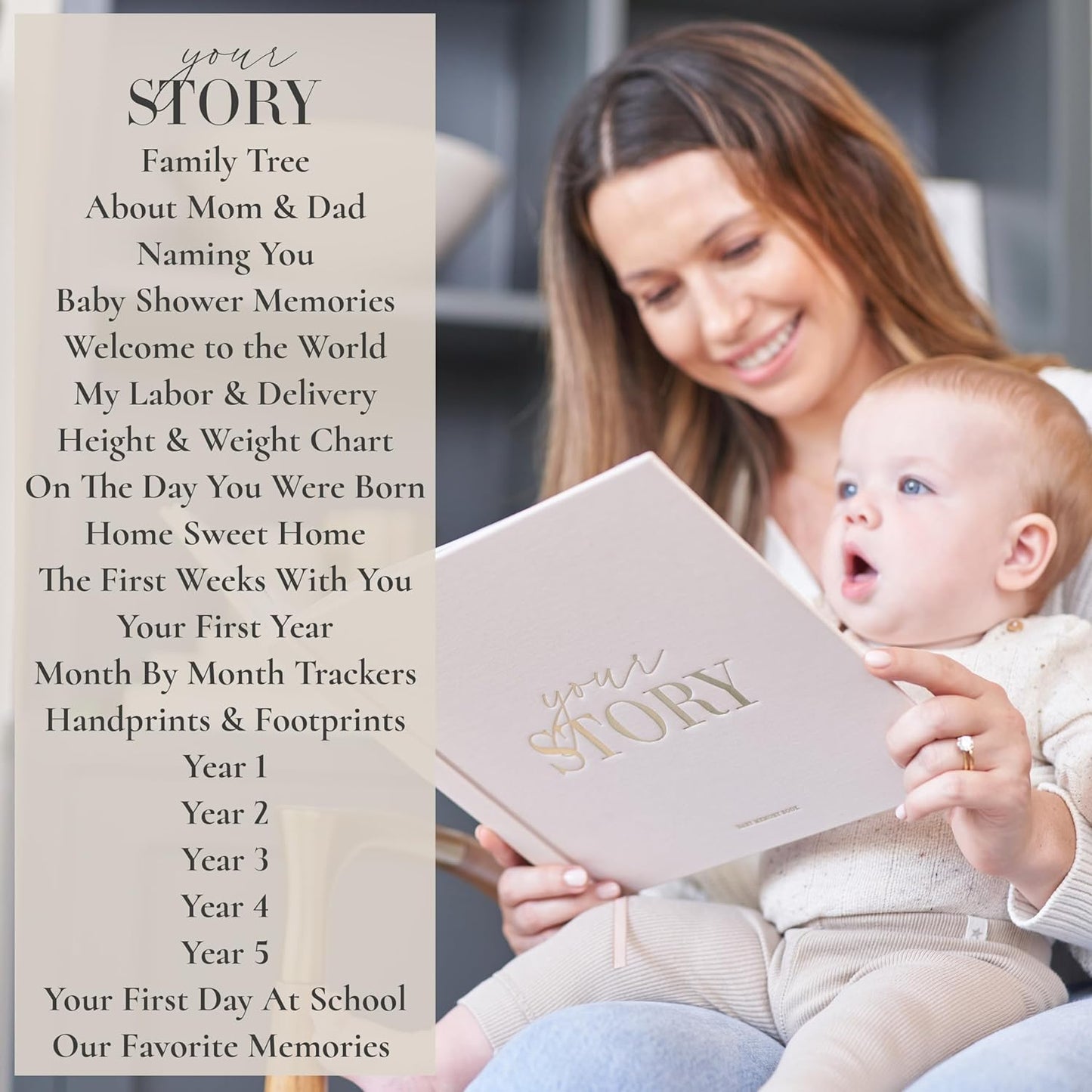 Baby Memory Book New Mom Gift - Your Story - Baby Record Book & Photo Album - Gift for Newborn Baby Boy & Girl, Great For Baby Showers (Cream)