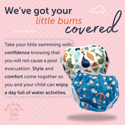 Reusable Baby Swim Diapers (Sizes N–5) – Adjustable, Easy-Wash Nageuret Reusable Swim Diaper Kids Soft, Breathable, Waterproof Swim Wear for Baby & Newborn! (Sea Friends)