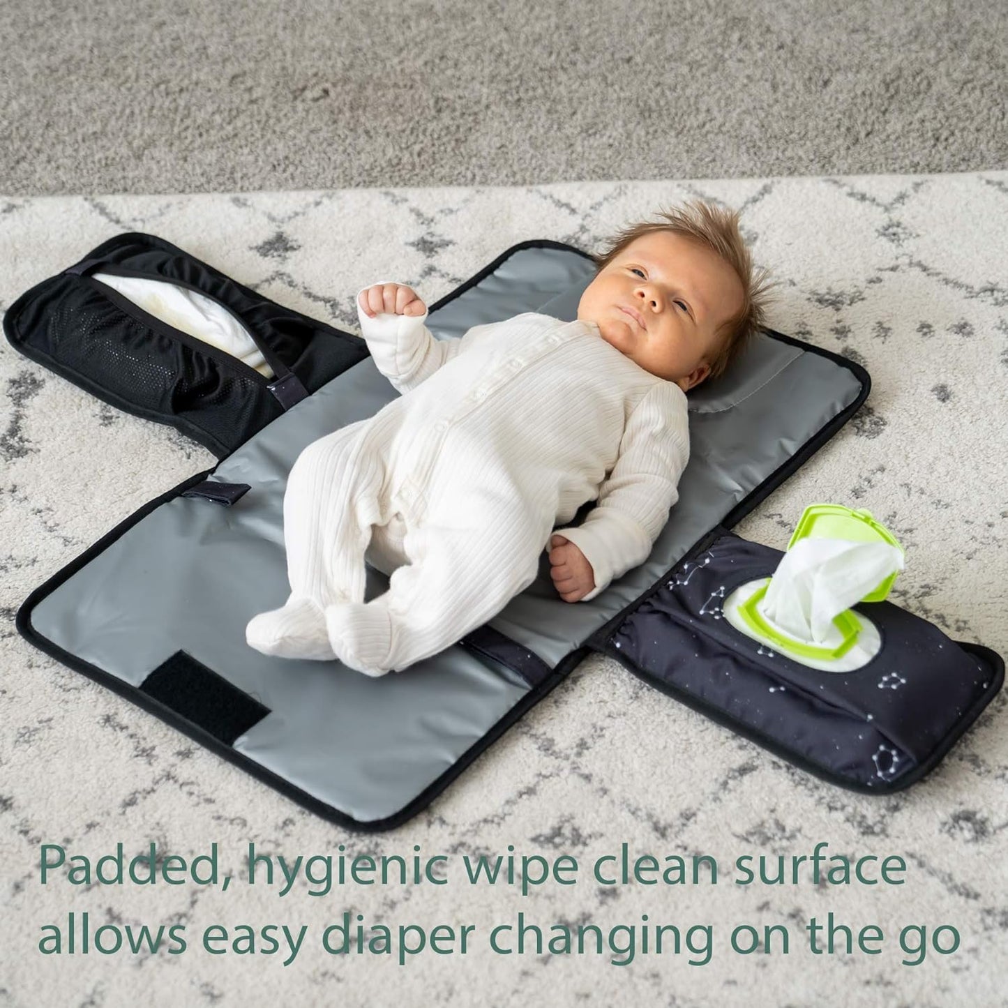 Baby Changing Pad by Lil Fox. Portable Changing Pad for Baby Diaper Bag or Changing Table Pad. One-Hand Diaper Change Pad. Baby Shower Gifts, Newborn Baby Essentials, Unisex Baby Stuff