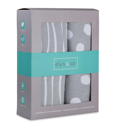 Crib Sheet Set | Toddler Sheet Set 2 Pack 100% Jersey Cotton Grey and White Abstract Stripes and Dots by Ely's & Co