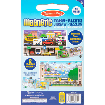 Melissa & Doug Take-Along Magnetic Jigsaw Puzzles Travel Toy On the Farm (2 15-Piece Puzzles) - Portable Puzzle Board, Seek And Find Activities, Travel Toys For Toddlers And Kids Ages 3+