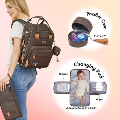 Dikaslon Diaper Bag Backpack with Portable Changing Pad, Pacifier Case and Stroller Straps, Large Unisex Baby Bags for Boys Girls, Multipurpose Travel Back Pack Moms Dads, Black