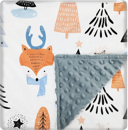 Baby Blanket for Boys Girls (Fox Printed, 30"x40") with Double Layer Dotted Backing Soft Plush Minky Blanket for Toddlers Newborn