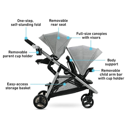 Graco Ready2Grow LX 2.0 Double Stroller Features Bench Seat and Standing Platform Options, Clark