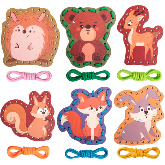 Zeoddler Wooden Animals Lacing Card for Kids 3-5, Sewing Cards for Toddlers, Art and Craft for Kids, Fine Motor Skill Toys, 6 Wooden Panels and 6 Matching Laces, Gift for Boys, Girls
