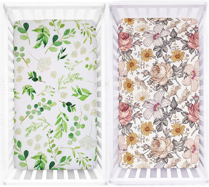Crib Sheet Jersey Cotton, Fitted Cotton Baby & Toddler Universal Crib Sheets, Floral Crib Sheet Set