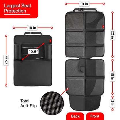 Helteko Car Seat Protector with Thickest Padding + Backseat Car Organizer, XL Largest Car Seat Cover for Baby Carseat, Kick Mat Back Seat w/Storage Pockets, Waterproof & Durable Fabric