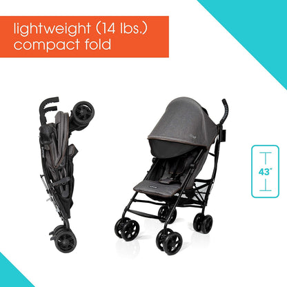 Summer Infant 3Dlite+ Convenience Stroller, Lightweight Umbrella Stroller with Oversized Canopy, Extra-Large Storage and Compact Fold, Black