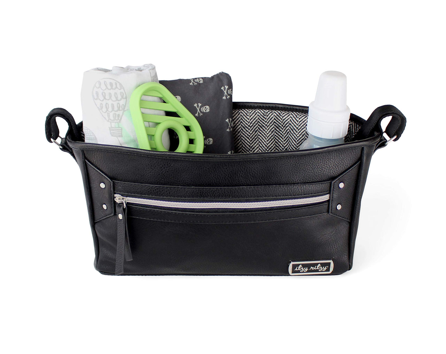 Itzy Ritzy Adjustable Stroller Caddy / Organizer - Stroller Organizer Bag Featuring Front Zippered Pocket, 2 Built-In Interior Pockets & Adjustable Straps to Fit Nearly Any Stroller (Coffee and Cream)