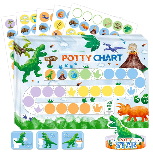 Potty Training Chart - Dinosaur Toilet Training Reward Chart with 270 Potty Training Stickers Crown Pink Sticker Chart for Boys Toddler Kids Potty Training for Ideal Gift Birthday