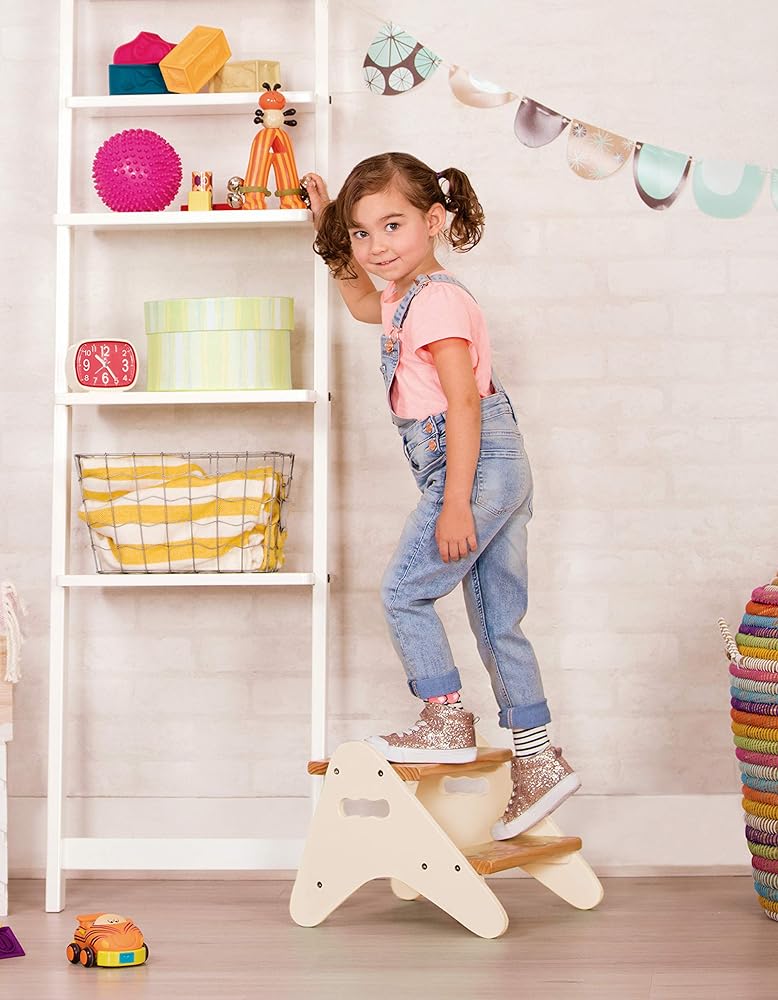 B. toys- B. spaces- Step Stool for Kids – Ivory & Wood Stepping Stool for The Bedroom, Bathroom, Kitchen – Furniture for Toddlers – Peek-A-Boost – 2 Years +